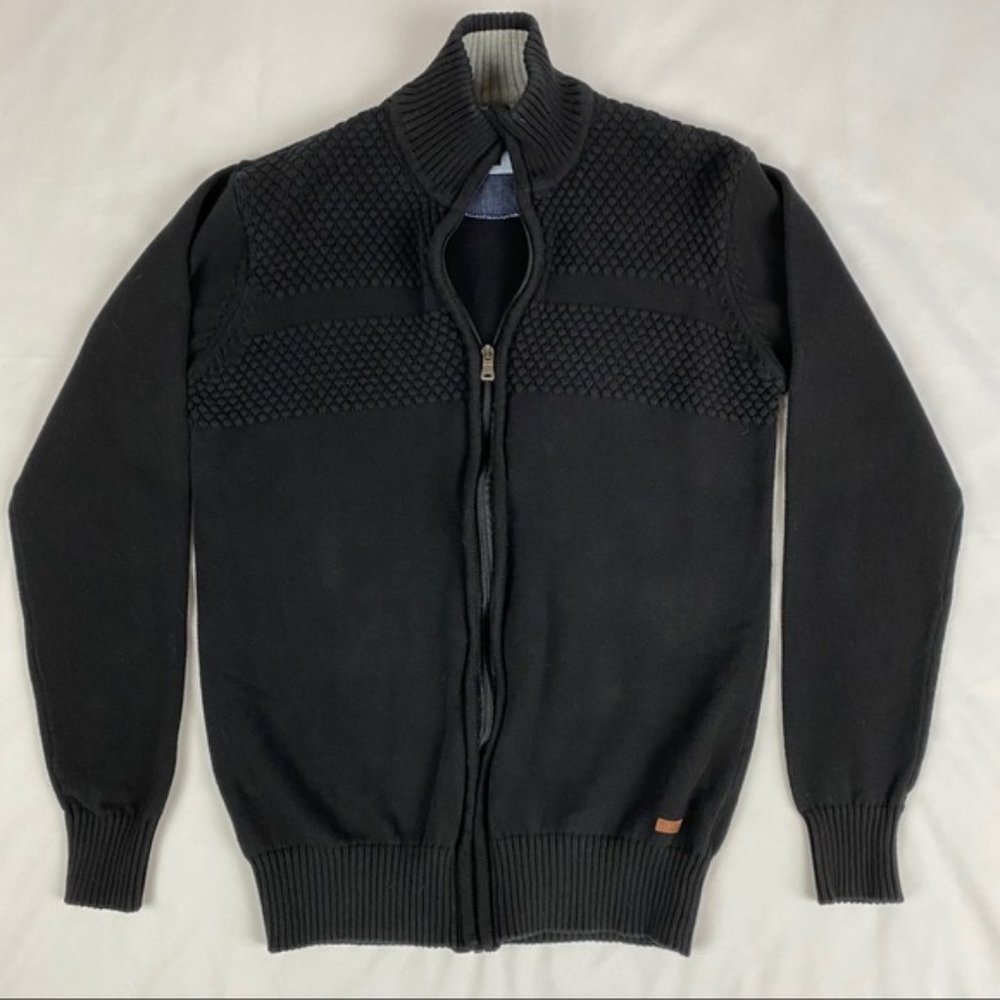 Morgan Black Full Zip Men's Knit Mock Neck Sweater